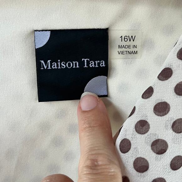 Maison Tara White And Brown Polka Dot Classic Midi Dress Size 16W - Picture 9 of 11
